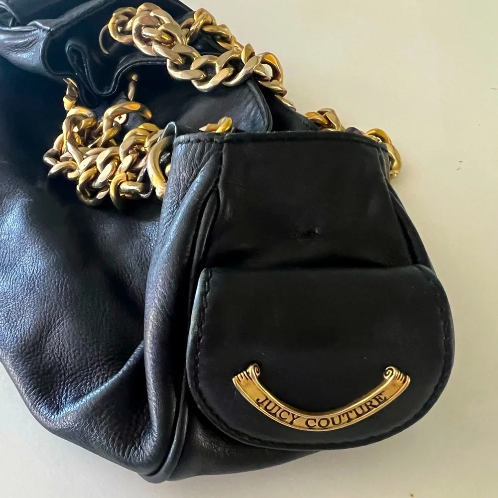 Y2K authentic Juicy Couture black leather purse with gold accent chain - Picture 1 of 6
